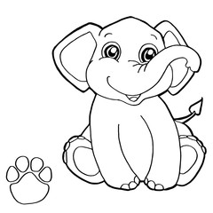 Fototapeta premium paw print with elephant Coloring Page vector 