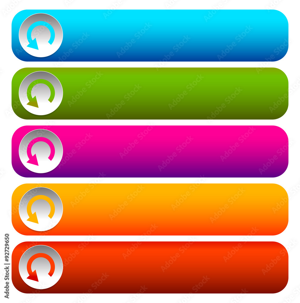 Poster Oblong blank buttons with circular arrow in 5 colors.