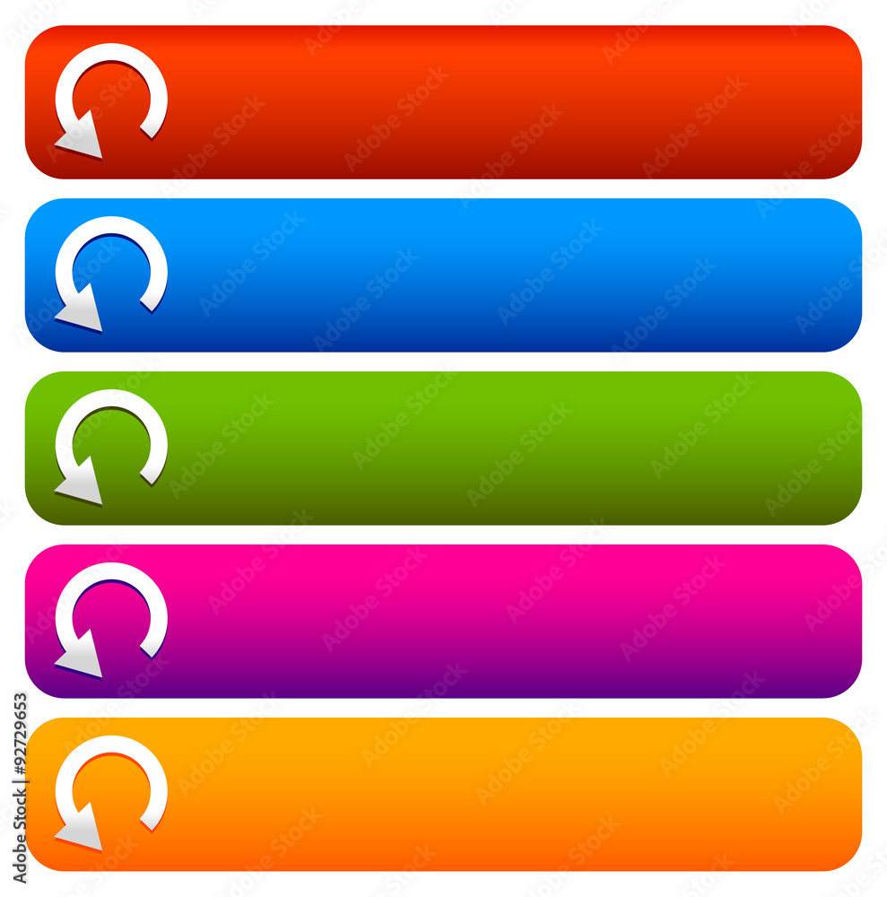 Aufkleber Oblong blank buttons with circular arrow in 5 colors.