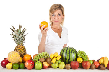 Fruits and blond cute woman