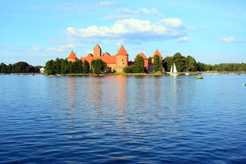 Galves lake,Trakai old red bricks castle view