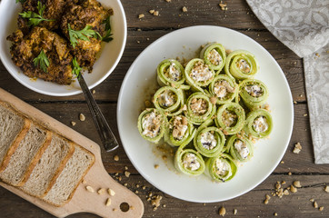 Rolls of zucchini with feta and walnuts and chicken by Gordon Ramsay  