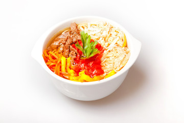 Japanese soup with beef, carrots and kapustoy