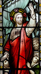 Obraz premium Jesus Christ calming the storm in stained glass