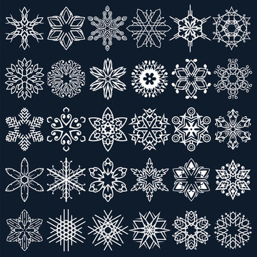 Decorative Snowflakes Vector Shapes Set 3