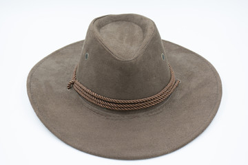Brown cowboy hat on white background