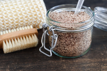 Homemade scrub made of sugar and ground coffee