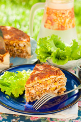 A Piece of Mexican Chicken and Corn Tortilla Pie