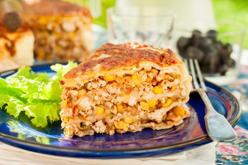 A Piece of Mexican Chicken and Corn Tortilla Pie