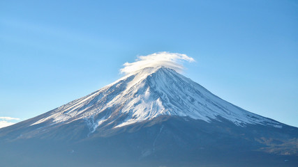 Close up mount fuji and blue sky at kawaguchiko japan