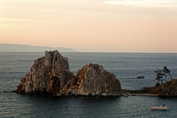 Cape Burhan and shaman rock on Olkhon island on lake Baikal