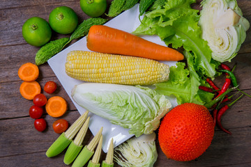 organic vegetables on  wooden table