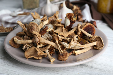 Dried mushrooms in plate