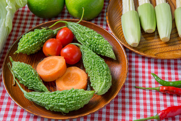 organic vegetables on  cloth