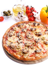 Tasty pizza with vegetables isolated on white