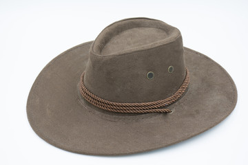Brown cowboy hat on white background