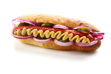 Fresh hot dog isolated on white