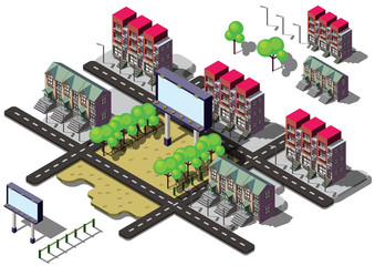 illustration of info graphic billboard urban city concept in isometric graphic