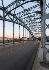 Pilsudski steel bridge over the Vistula river in Krakow