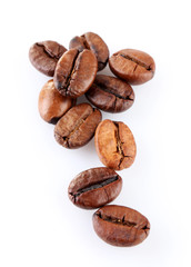 Brown coffee beans isolated on white
