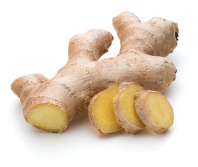 Fresh ginger root or rhizome isolated on white background cutout
