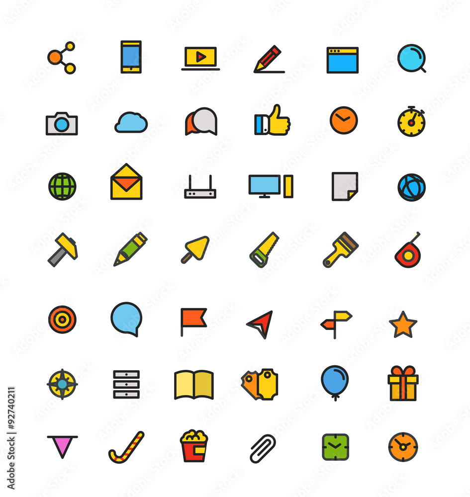Poster different line style color icons set
