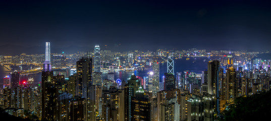 Victoria harbour at night, viewed from the peak
