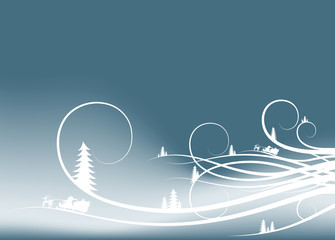 abstract winter background with firtree silhouettes and Santa Cl