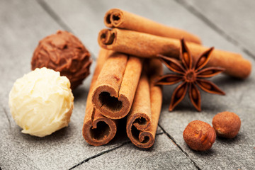 Chocolate truffles and spices