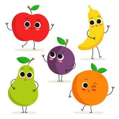 Fotobehang Set of 5 cute cartoon fruit characters isolated on white © zhevasylieva