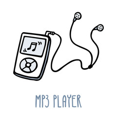 MP3 player. Cute doodle sketch isolated on white