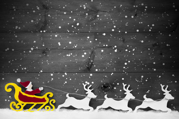 Gray Card With Santa Claus Sled, Reindeer, Snowflake, Copy Space