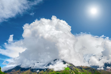 mountains with clouds in Annapurna area