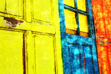Colorful doors, grunge effect