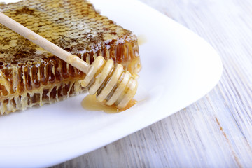 stick for honey near the honeycomb