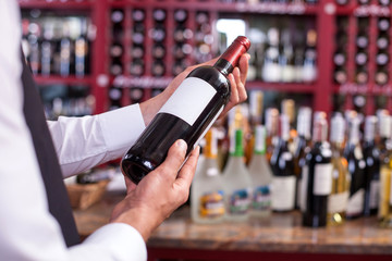 Professional young sommelier is carrying alcohol drink