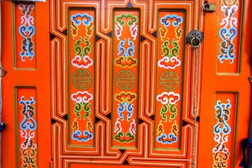 Naklejka premium Décoration Mongol de la porte d'une yourte