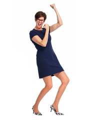 Happy business woman with short hairstyle.