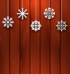 Wooden Background with Variation Snowflakes