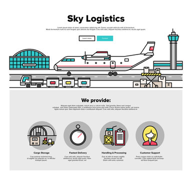 Airplane logistics flat line web graphics