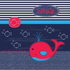 Fototapeta premium Cute baby background with whale
