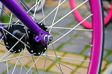 Detail of the front wheels to the bike.