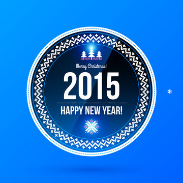 Round new year label on blue background