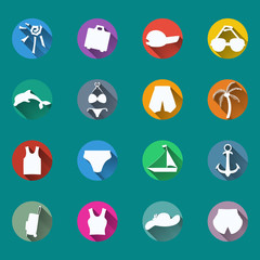 Icons, symbols of summer, travel, vacation.