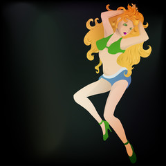 vector illustration of red-haired dancing woman