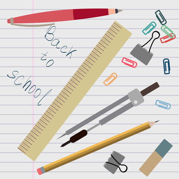 Stationery supplies are on lined sheet