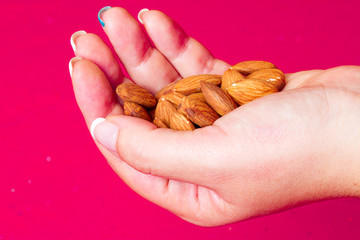 a few almond in a hand