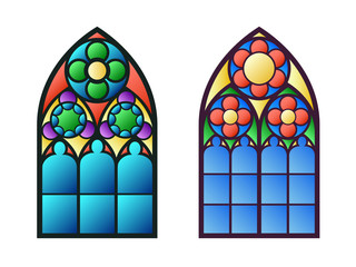 Gothic windows. Vintage frames. Church stained-glass windows