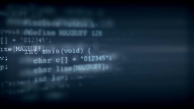  Programming code running down a computer screen terminal