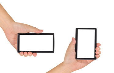 image of  male hand is holding a modern touch screen smart phone